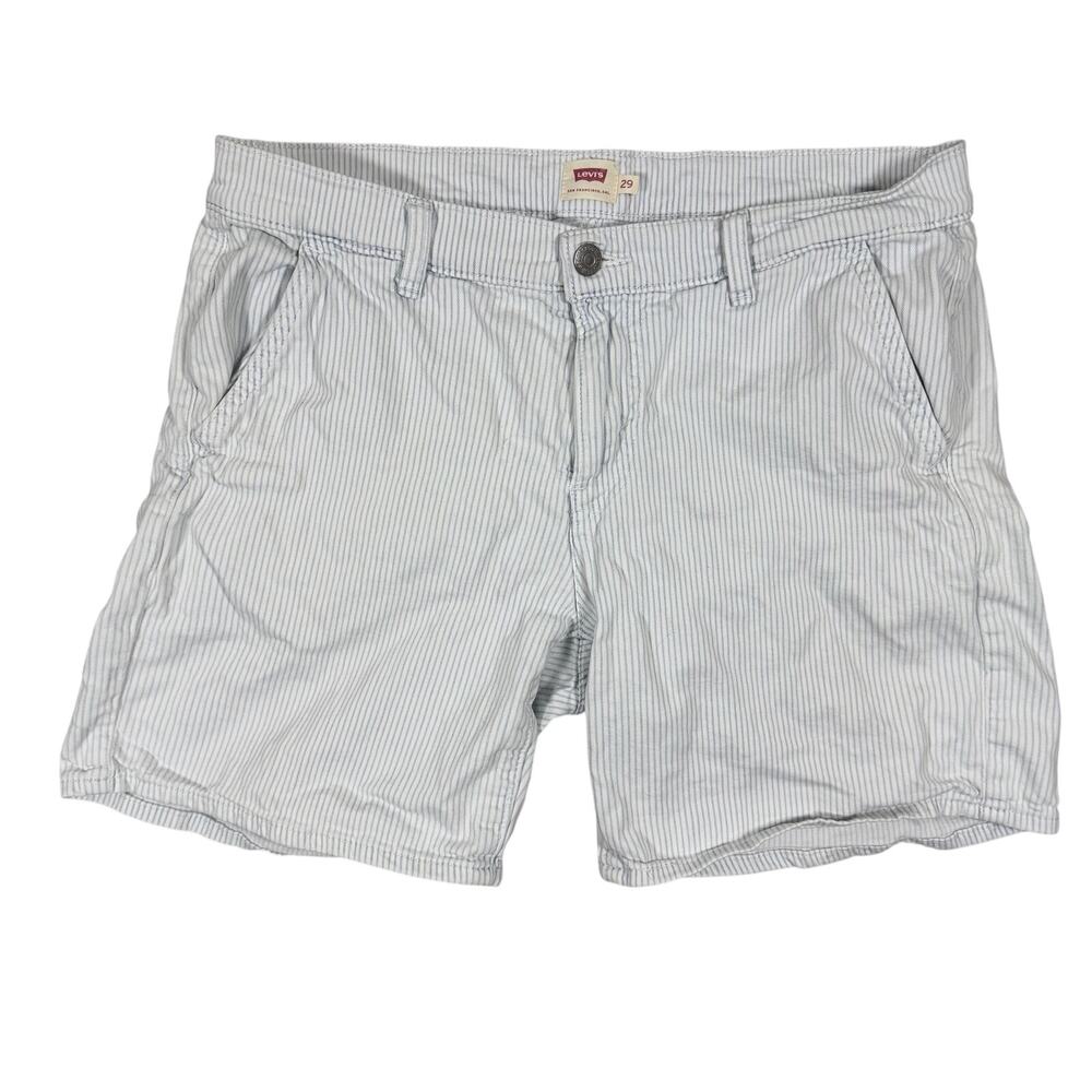 Levi’s Womens Shorts Size 29 White Blue Striped Mid Rise Casual